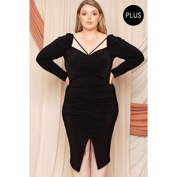 Black Sexy Shirring Plus Size Dress - Picture 1 of 3